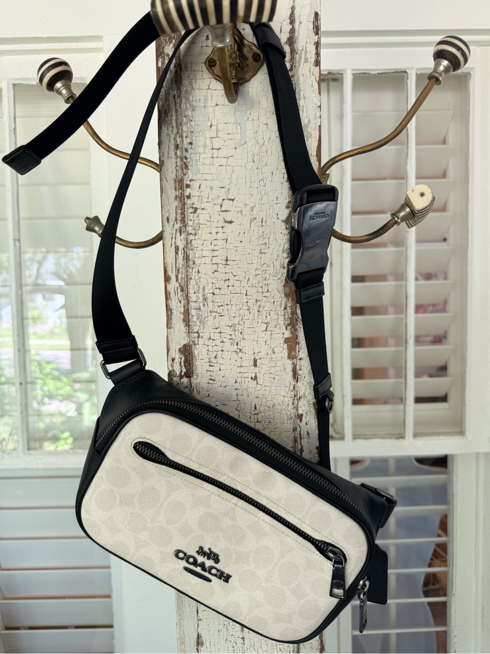 LIKE NEW Coach Elias Signature Canvas Crossbody Bag in White and Black